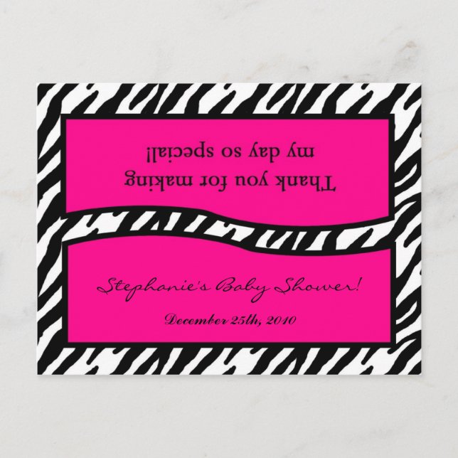 Goody Bag Topper Shock rosa Zebra tryck Inbjudan Vykort (Framsida)