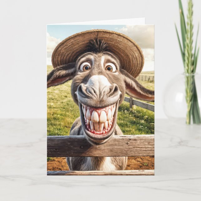 Goofy Birthday Donkey Wearing a Straw Hat Kort (Framsida)