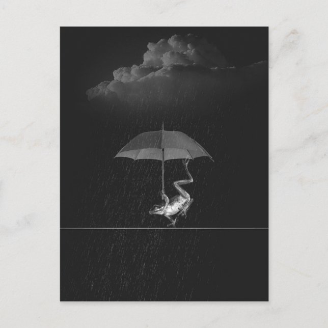 Goofy Black and White Frog med Parbrella i Rain Vykort (Framsida)