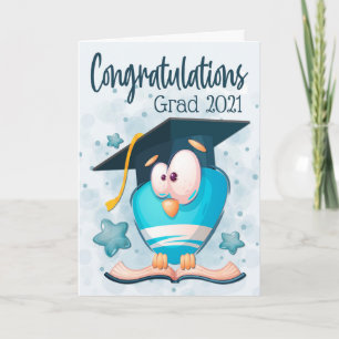 Goofy Blue Uggla med Studenten Hat Kort
