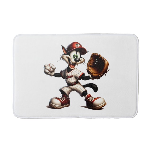 Goofy Cat Baseball Pitcher-Vind upp Badrumsmatta (Framsidan)