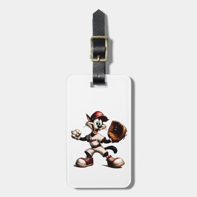 Goofy Cat Baseball Pitcher-Vind upp Bagagebricka (Vertikal Framsida)
