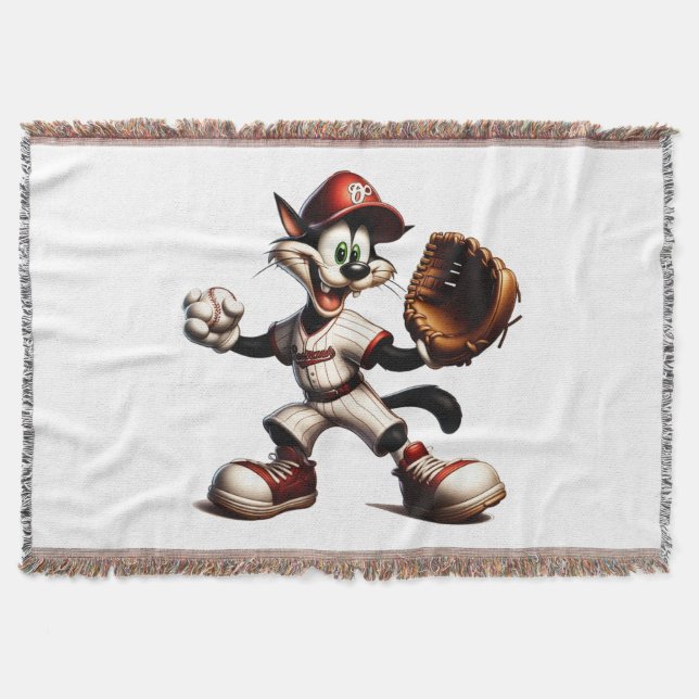 Goofy Cat Baseball Pitcher-Vind upp Filt (Framsidan)