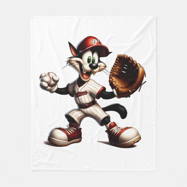 Goofy Cat Baseball Pitcher-Vind upp Fleecefilt (Framsidan)