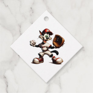 Goofy Cat Baseball Pitcher-Vind upp Gåvor Etiketter