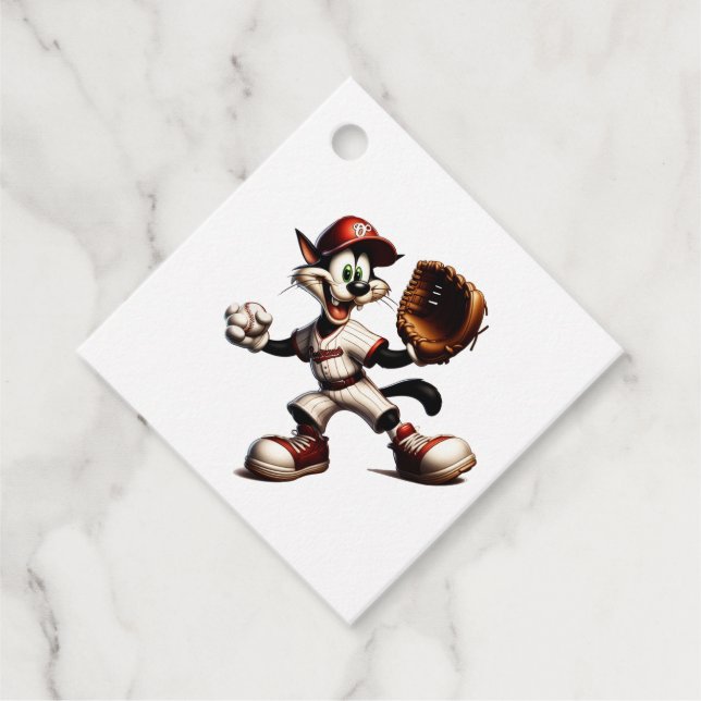 Goofy Cat Baseball Pitcher-Vind upp Gåvor Etiketter (Framsida)
