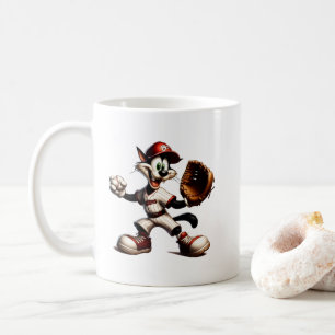 Goofy Cat Baseball Pitcher-Vind upp Kaffemugg