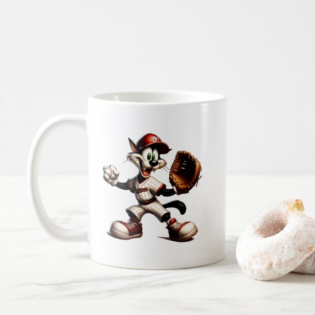 Goofy Cat Baseball Pitcher-Vind upp Kaffemugg (Med munk)