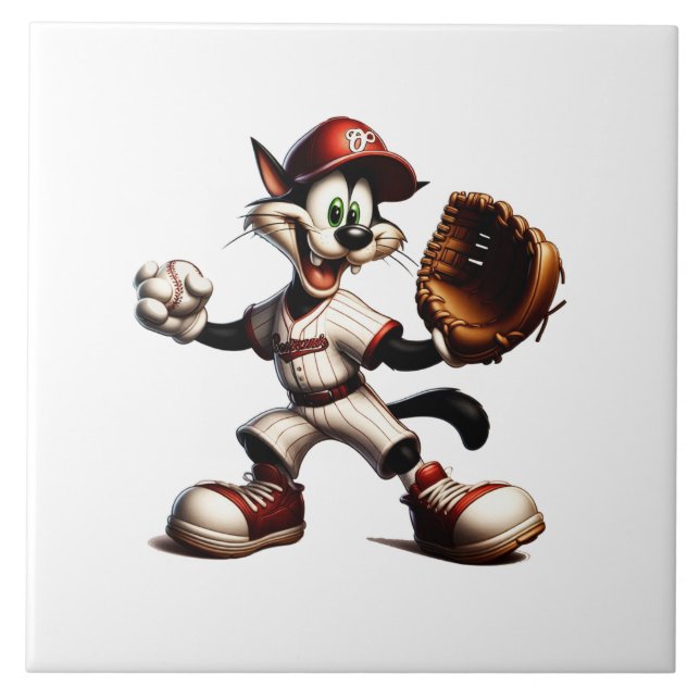 Goofy Cat Baseball Pitcher-Vind upp Kakelplatta (Framsidan)