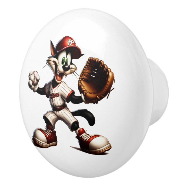 Goofy Cat Baseball Pitcher-Vind upp Knopp (Höger)
