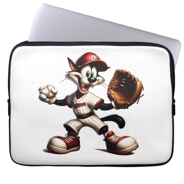 Goofy Cat Baseball Pitcher-Vind upp Laptop Fodral (Framsidan)