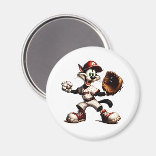 Goofy Cat Baseball Pitcher-Vind upp Magnet