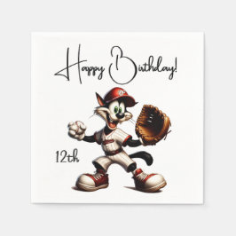 Goofy Cat Baseball Pitcher-Vind upp Pappersservett