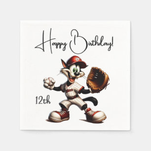Goofy Cat Baseball Pitcher-Vind upp Pappersservett