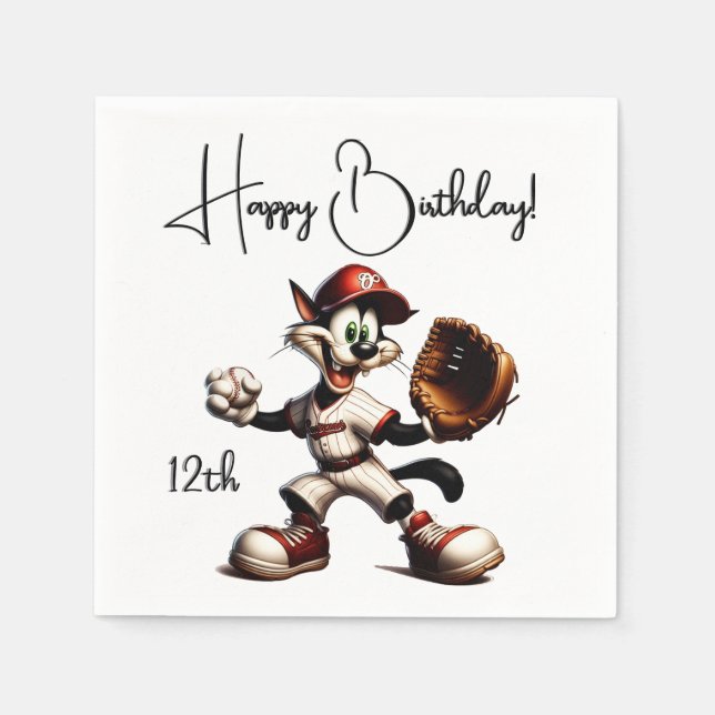 Goofy Cat Baseball Pitcher-Vind upp Pappersservett (Framsidan)