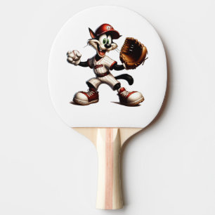 Goofy Cat Baseball Pitcher-Vind upp Pingisracket