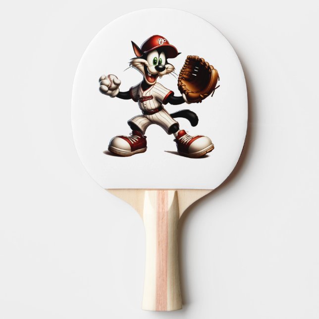 Goofy Cat Baseball Pitcher-Vind upp Pingisracket (Framsidan)
