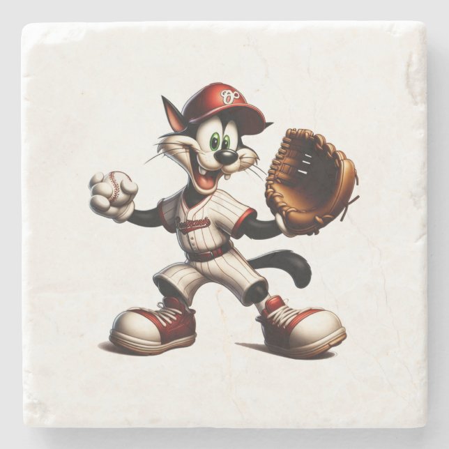 Goofy Cat Baseball Pitcher-Vind upp Stenunderlägg (Framsidan)