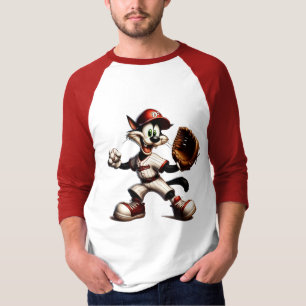 Goofy Cat Baseball Pitcher-Vind upp T Shirt