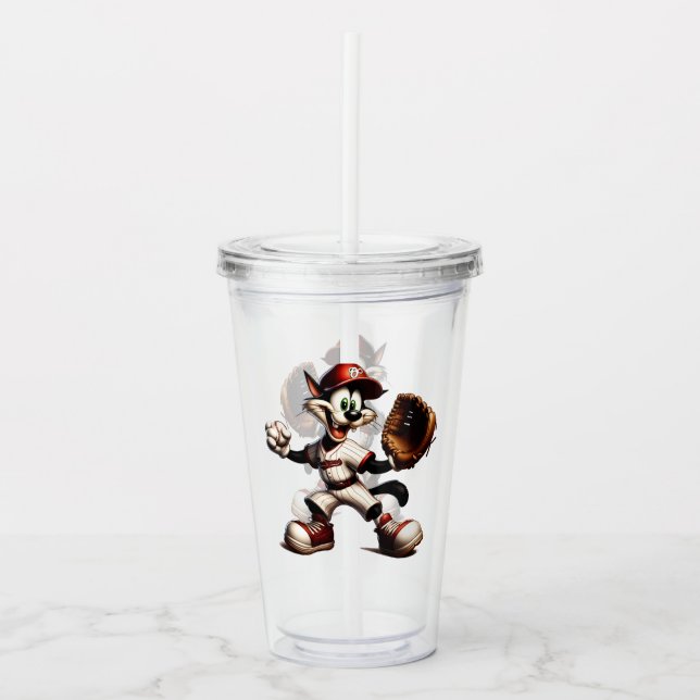 Goofy Cat Baseball Pitcher-Vind upp Take Away Mugg (Framsida)