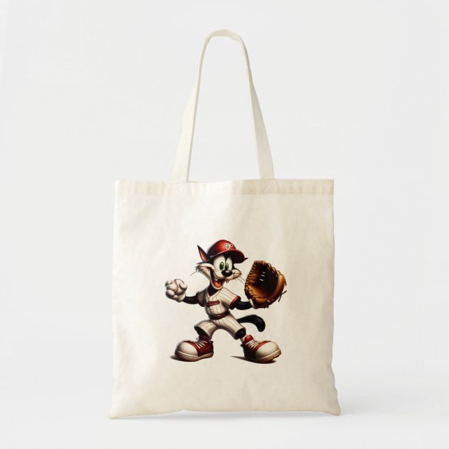 Goofy Cat Baseball Pitcher-Vind upp Tygkasse (Framsidan)