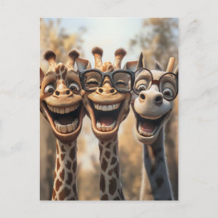 Goofy Giraffes in Glasses Helg Vykort