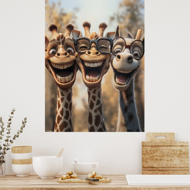 Goofy Giraffes in Glasses Poster (Kök)
