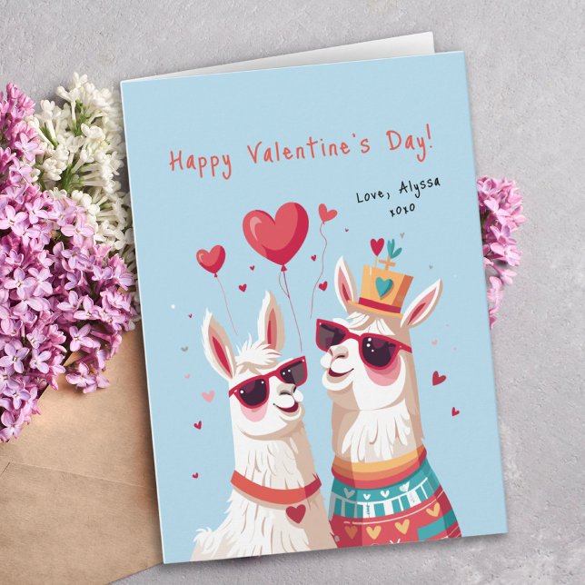 Goofy Llama Pun Couple Funny Valentine Day Card Kort (Goofy Llama Pun Couple Funny Valentine's Day Card)