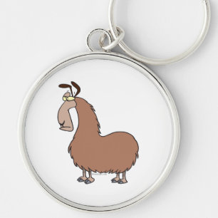 goofy llama-tecknad rund silverfärgad nyckelring