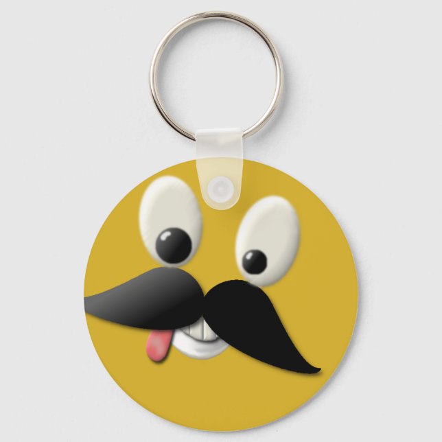 Goofy Lycklig Ansikte med Mustache Nyckelring (Framsida)