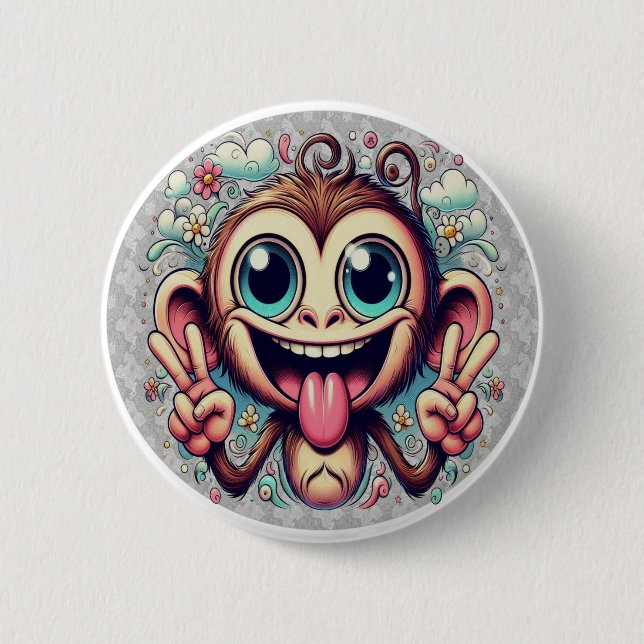 Goofy Peace Monkey Button Knapp (Framsida)