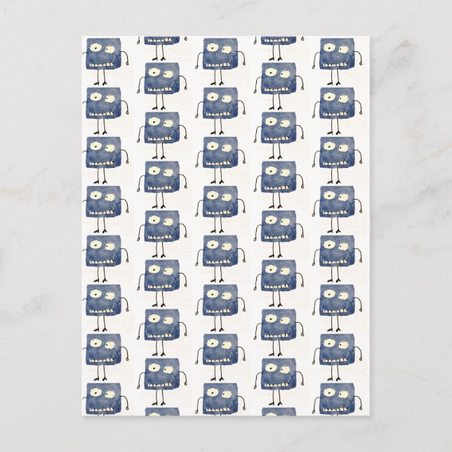 Goofy Square Blue Cartoon Guy Vykort (Framsida)