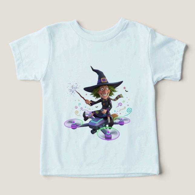 GOOFY WITCH RIDING DRONE T SHIRT (Design Framsida)