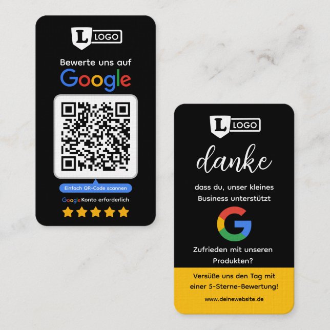 Google Bewertungskarte mit QR code Business Card  Visitkort (Fram/baksida)