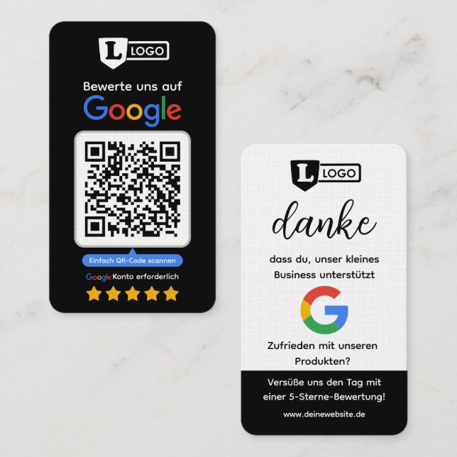 Google Bewertungskarte mit QR code Business Card  Visitkort (Fram/baksida)