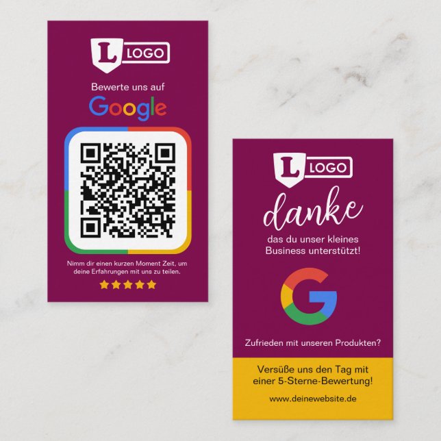 Google Bewertungskarte mit QR code  Visitkort (Fram/baksida)