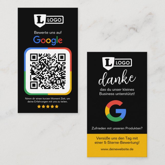 Google Bewertungskarte mit QR code  Visitkort (Fram/baksida)