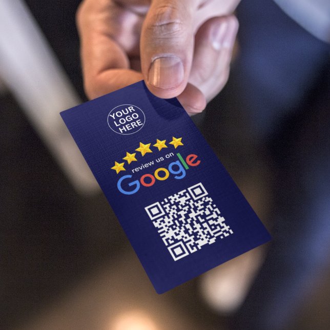 Google Business Review 5 Star Qr Code Navy Blue Visitkort (Skapare uppladdad)