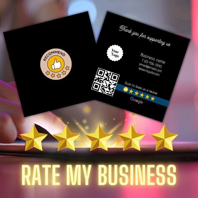 Google Granska länken My Business Black Qr Code Fyrkantigt Visitkort (Google Review My Business Black Qr Code Link Square Business Card)