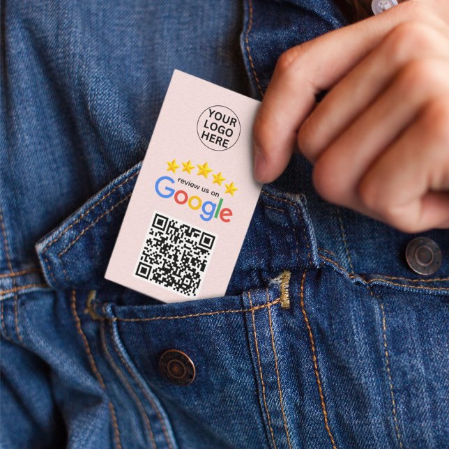 Google Granska min Business 5 Star Qr-kodRosa Visitkort (Skapare uppladdad)