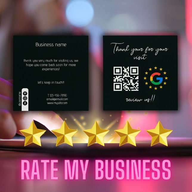 Google Granska min Business Tack Qr-kod Fyrkantigt Visitkort (Google Review My Business Thank You Qr Code Square Business Card)