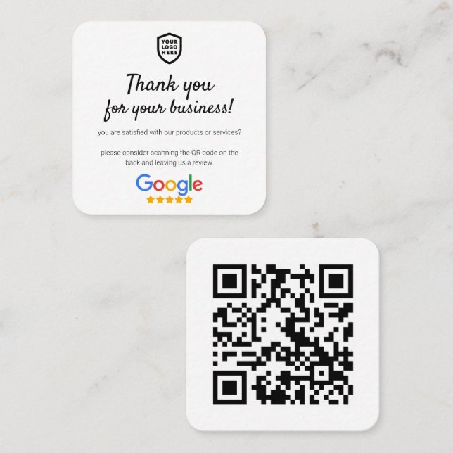 Google-granskning | Affärsgranskningslänk QR-kodru Fyrkantigt Visitkort (Fram/baksida)