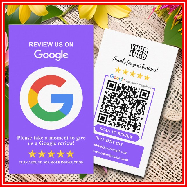 Google-granskning | Business Review US Lila QR-kod Visitkort (Skapare uppladdad)