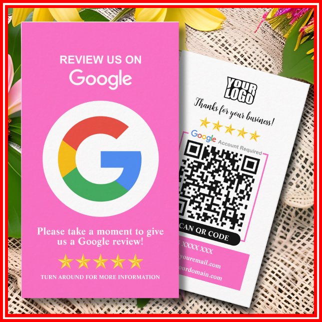Google-granskning | Business Review US Rosa QR-kod Visitkort (Skapare uppladdad)