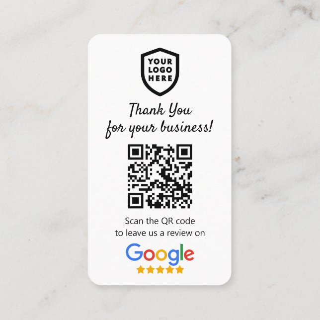 Google-granskning | Business Review US White QR Co Visitkort (Baksida)