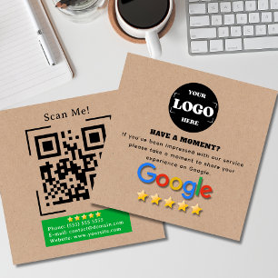 Google-granskning med QR-kod Link Kraft Rustic Fyrkantigt Visitkort