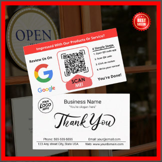 Google-granskning med Qr Link-minimalistisk vit Visitkort