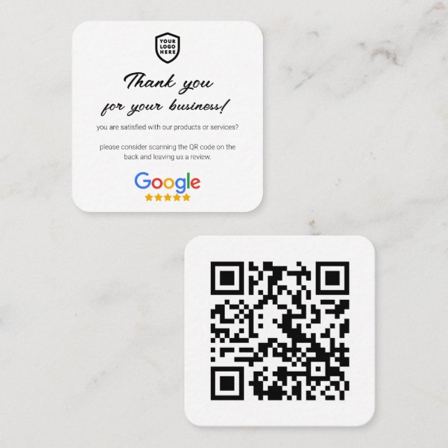 Google-granskning | QR-kod för Business Review Lin Fyrkantigt Visitkort (Fram/baksida)