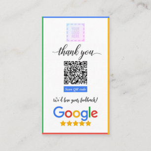 Google-granskningskort med kupongavstängning och Q Visitkort