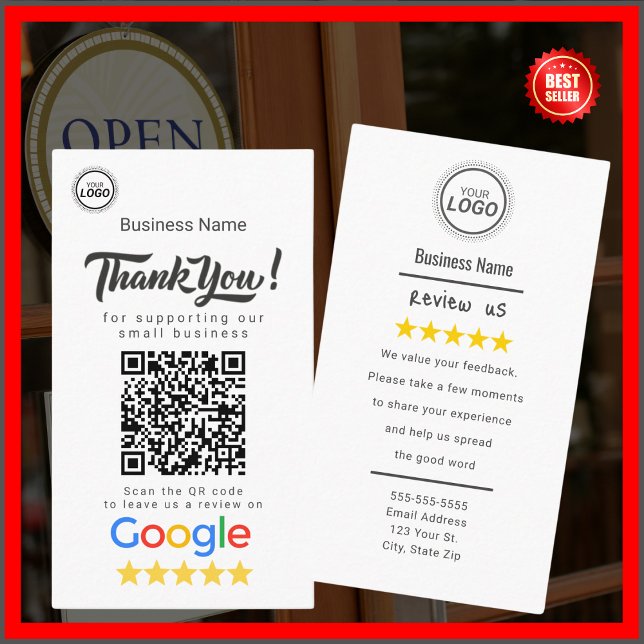 Google-granskningskort med QR-kodlänkmall Visitkort (Skapare uppladdad)